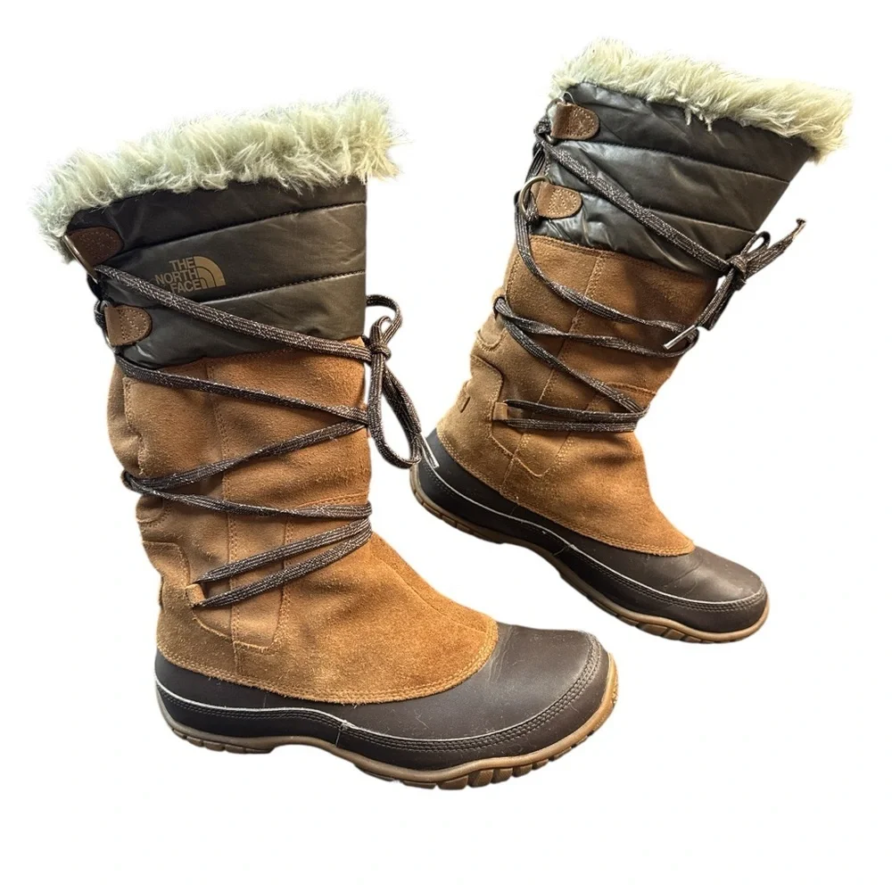 The North Face Women's Brown Suede Winter Boots Primaloft Fur Size 7 - Picture 8 of 9